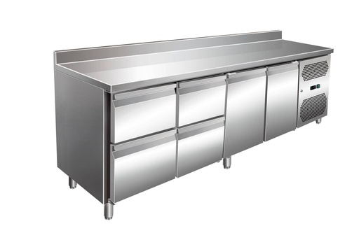 VIP Kühltisch mit 2x 2 Schubladen und 2 Türen und Aufkantung -2 bis +8°C 2.230x600x960 mm