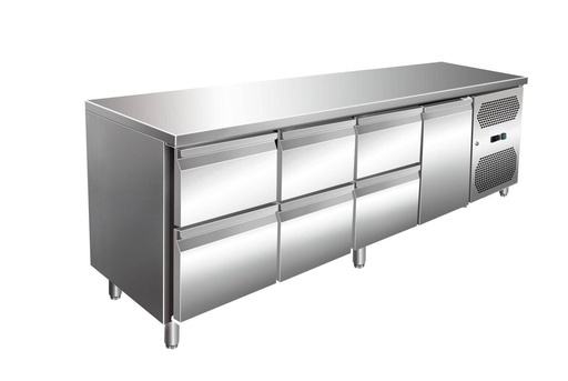 VIP Kühltisch mit 3x 2 Schubladen und 1 Tür -2 bis +8°C 2.230x600x860 mm