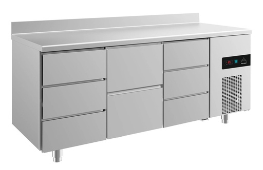 Kühltisch -2 bis +8°C 1865x700x850mm mit 1x zwei Schubladen und 2x drei Schubladen u. Aufkantung