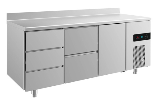 Kühltisch -2 bis +8°C 1865x700x850mm mit 1x Tür, 1x zwei Schubladen und 1x drei Schubladen u. Aufkantung