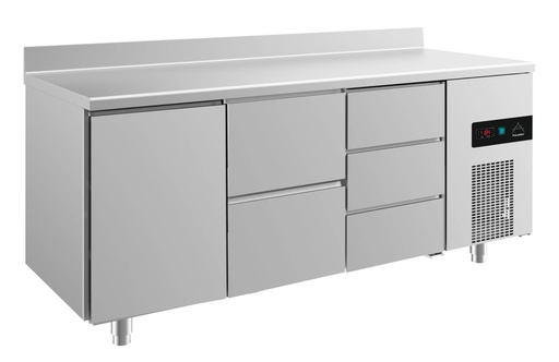 Kühltisch -2 bis +8°C 1865x700x850mm mit 1x Tür, 1x zwei Schubladen und 1x drei Schubladen u. Aufkantung