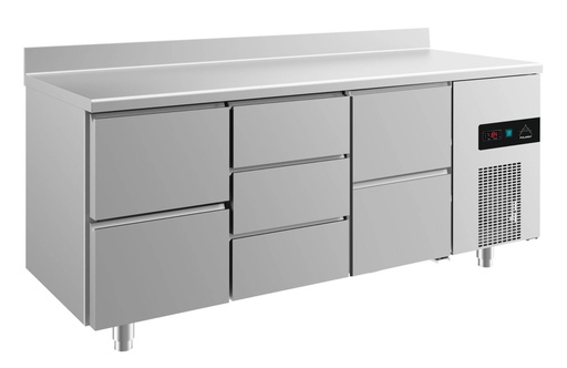 Kühltisch -2 bis +8°C 1865x700x850mm mit 2x zwei Schubladen und 1x drei Schubladen u. Aufkantung