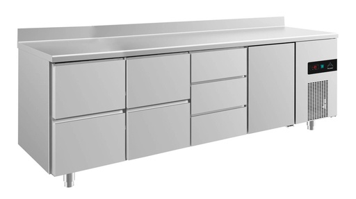 Kühltisch -2 bis +8°C 2330x700x850mm mit 1x Tür und 3x zwei Schubladen u. Aufkantung