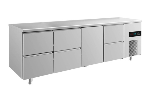 Kühltisch -2 bis +8°C 2330x700x850mm mit 1x Tür und 3x zwei Schubladen