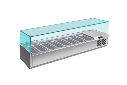 Pizzakühlaufsatz mit Glasaufsatz 8x 1/3 GN | 1800x335x460 mm