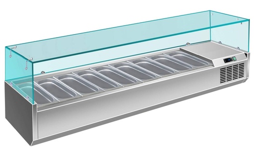 Pizzakühlaufsatz mit Glasaufsatz 9x 1/3 GN | 2000x335x460 mm