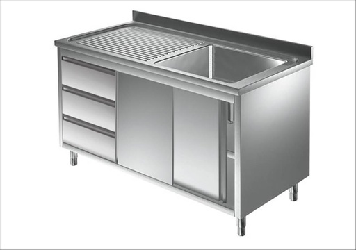 Spülschrank mit Schubladenblock, 1 Becken rechts, Bautiefe 700 mm | 160x700x850 mm