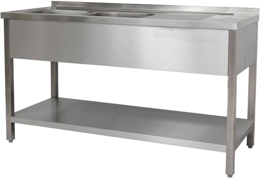 Spültisch 1500 x 600 x 850 mm 2 Becken links, mit Grundboden  600 mm Tiefe