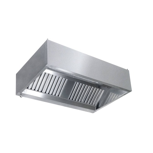 Kastenhaube mit Motor und Regler | Edelstahl 0,8 mm AISI 430 | Fettablassventil | Filter 2 | 1400x900x450 mm
