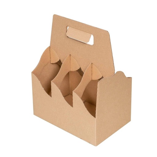 Verpackungskarton/Flaschentragetasche/Lebensmittelverpackung braun, neutral, für 6 Flaschen | 25 Stück