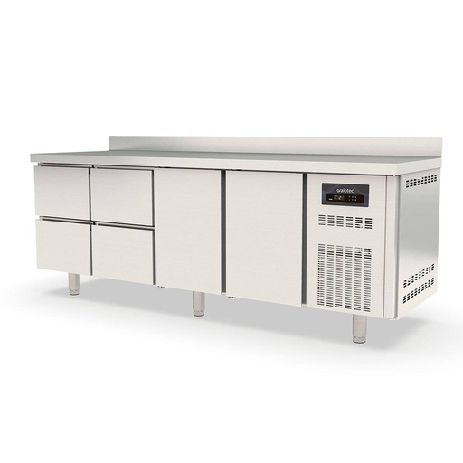 TOPLINE Kühltisch / 4-fach GN1/1 mit 4 Schubladen / 2 Türen & Aufkantung, 2245 x 700 mm