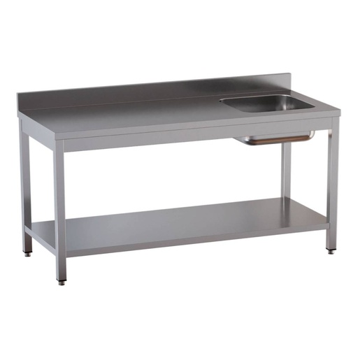 TOPLINE Cheftisch / Becken rechts mit Aufkantung, 2000 x 700 mm
