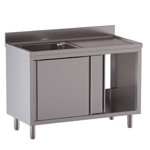 TOPLINE Spülschrank / 1 Becken links mit Schiebetüren, 1400 x 700 mm