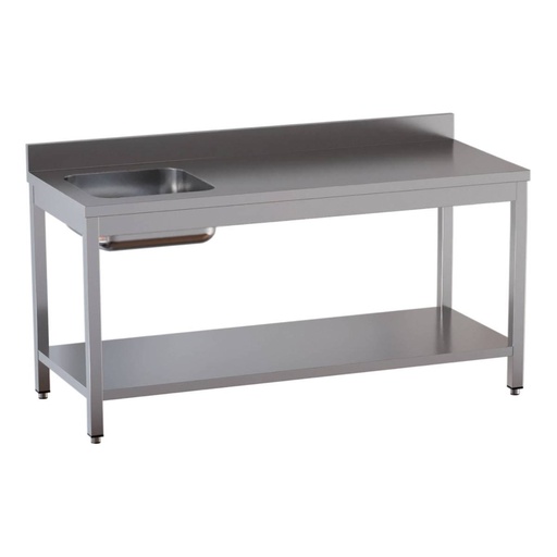 TOPLINE Cheftisch / Becken links mit Aufkantung, 1200 x 700 mm
