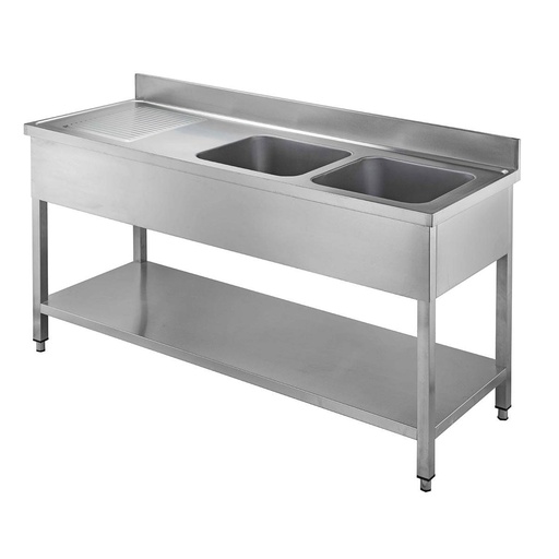 Spültisch / 2 Becken rechts und Abtropffläche, 1600 x 700 mm
