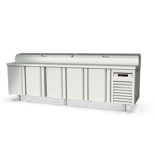 TOPLINE Belegstation / 5-fach mit Türen, Edelstahlaufsatz, GN 1/4, 2695 x 700 mm