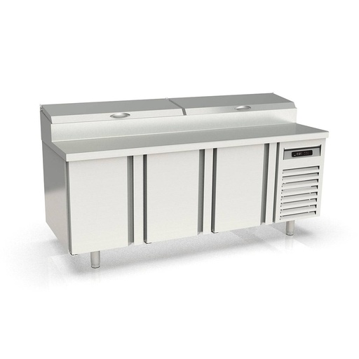 TOPLINE Belegstation / 3-fach mit Türen, EN 60x40, Edelstahlaufsatz, GN 1/3, 2020 x 800 mm