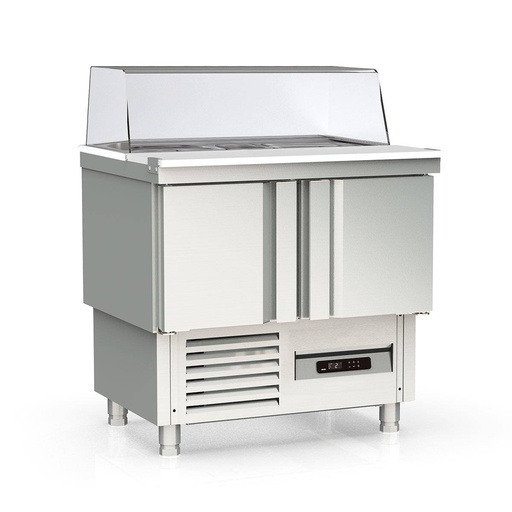 TOPLINE Saladette / 2-fach mit Türen, Glasaufsatz gerade, GN 1/6, 925 x 700 mm