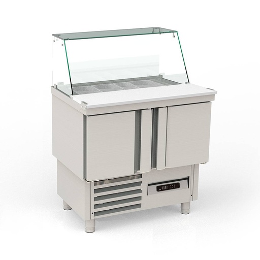 TOPLINE Saladette / 2-fach mit Türen, Glasaufsatz schräg, GN 1/6, 925 x 700 mm