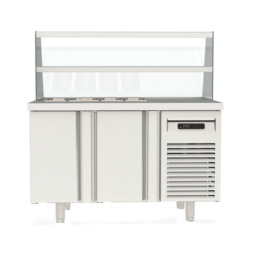 TOPLINE Kebabstation / 2-fach mit Türen, Glasaufsatz mit Zwischenetage, GN 1/3, 1345 x 700 mm