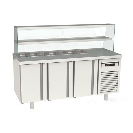 TOPLINE Kebabstation / 3-fach mit Türen, Glasaufsatz mit Zwischenetage, GN 1/3, 1795 x 700 mm