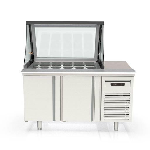 TOPLINE Zubereitungstisch / 2-fach mit Türen, Glasklappdeckel, GN 1/6, EN 60x40, 1495 x 800 mm