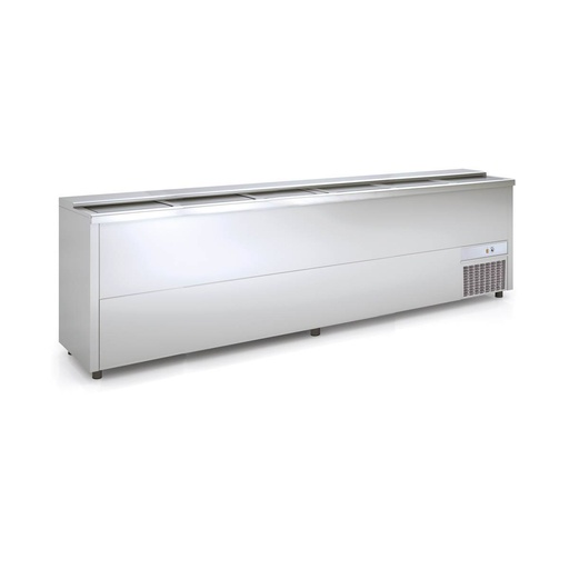 TOPLINE Getränkekühltruhe mit 6 Edelstahlschiebedeckeln, 860 Liter, 2970 x 550 mm