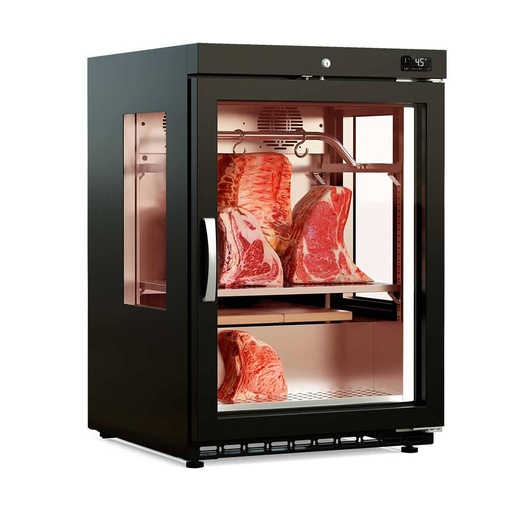 TOPLINE Reifeschrank Dry-Aging Schwarz,120 Liter, 20 kg Fleisch, Seitenfenster, 600 x 650 mm