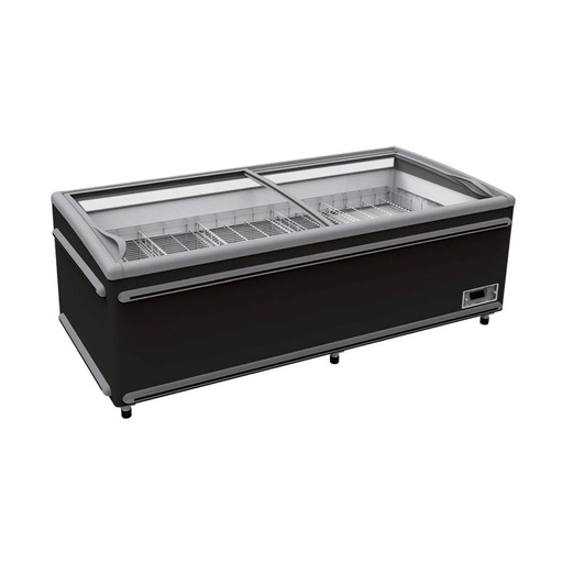 TOPLINE Kühl- und Tiefkühltruhe 850 mit Glasschiebedeckel, Schwarz, Kopfendtruhe für Kombinationen, LED, 1856 x 858 mm