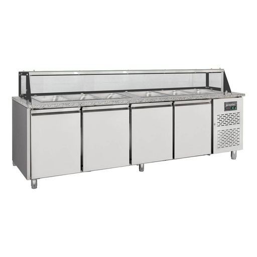 Salattheke / 4-fach mit Türen, Glasaufbau, für 6x GN 1/1 "grau", 2500 x 800 mm