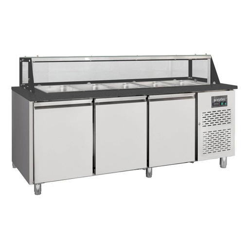 Salattheke / 3-fach mit Türen, Glasaufbau, für 5x GN 1/1 "schwarz", 2000 x 800 mm