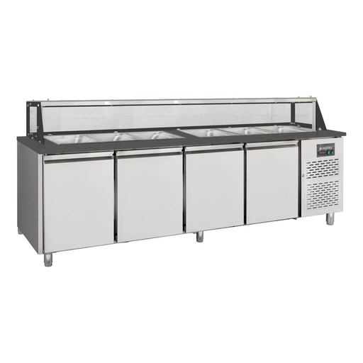 Salattheke / 4-fach mit Türen, Glasaufbau, für 6x GN 1/1 "schwarz", 2500 x 800 mm