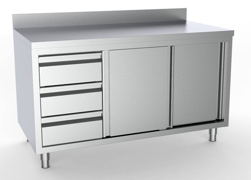 700 Arbeitstisch links mit Aufkantung aus Edelstahl, 1600 x 700 x 850 mm