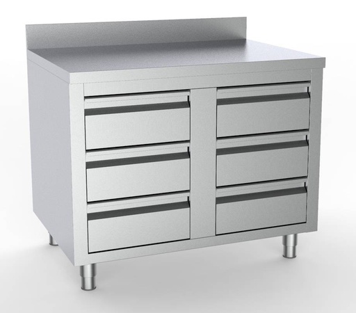 700 Arbeitstisch mit Schubladen aus Edelstahl, 1000 x 700 x 850 mm