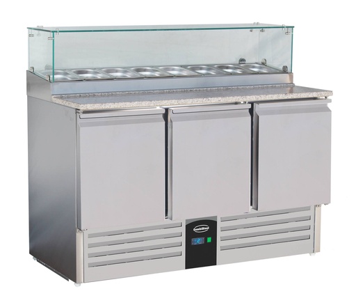 Pizzatisch mit Glas aus Edelstahl, 1368 x 700 x 1180 mm
