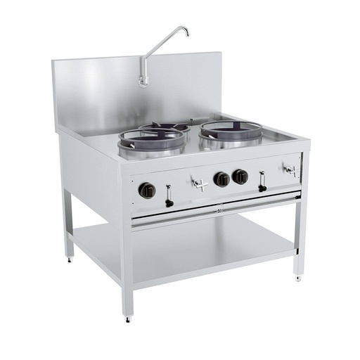 Gas Woktisch + aus Edelstahl, 2 x 17 kW, 1 x 9 kW, 1000 x 900 x 750 mm