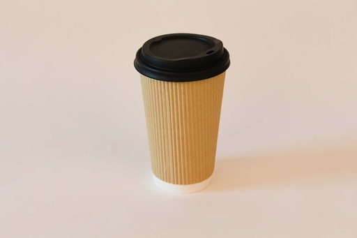 Kaffeebecher Ø90mm/400ml, geriffelt mit Deckel CPLA schwarz / braun / 1000 Stk.