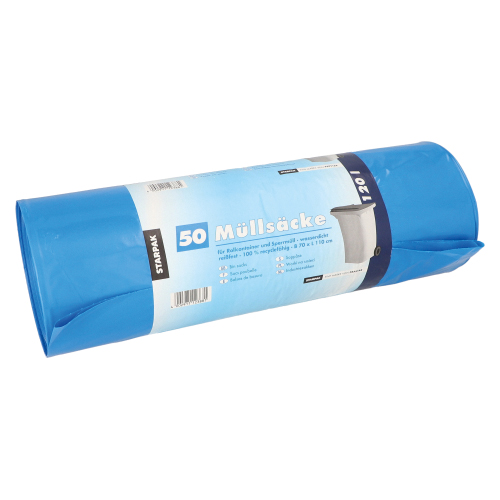 50 Müllsäcke, LDPE 120 L 110 cm x 70 cm blau