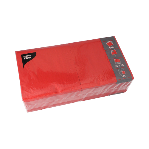 4 x 250 Servietten, 3-lagig 1/4-Falz 33 cm x 33 cm rot