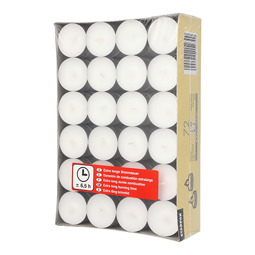 8 x 72 Teelichte Ø 39 mm · 17,5 mm weiss · mit langer Brenndauer 6,5 h