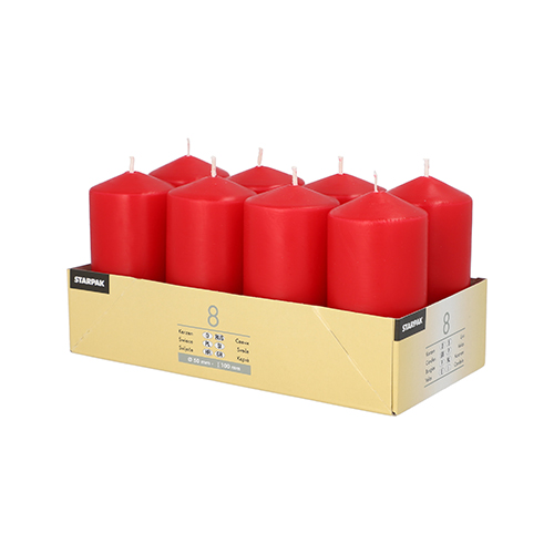 6 x 8 Stumpenkerzen Ø 50 mm · 100 mm rot