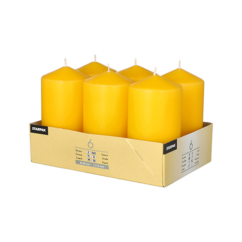6 Stumpenkerzen Ø 60 mm · 115 mm goldgelb