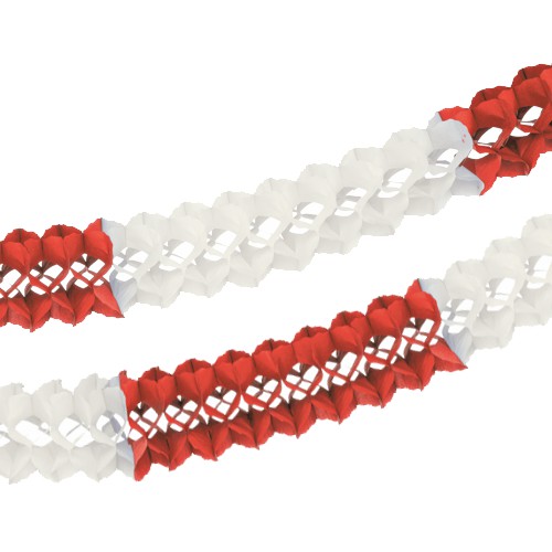 5 x Großraumgirlande, Papier Ø 16 cm · 10 m rot/weiss schwer entflammbar