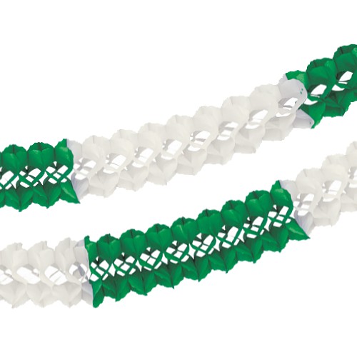 5 x Großraumgirlande, Papier Ø 16 cm · 10 m grün/weiss schwer entflammbar