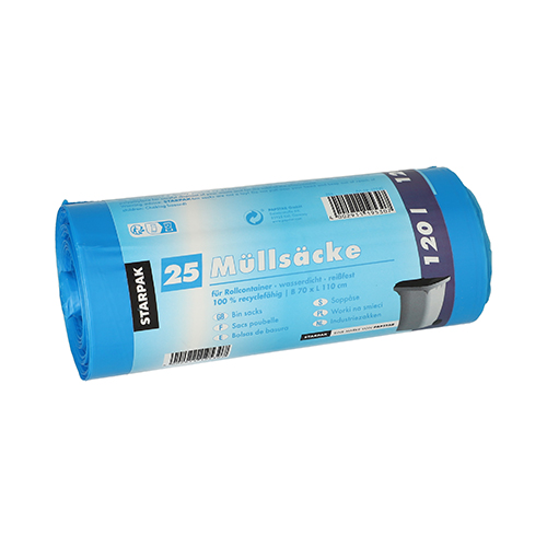 25 Müllsäcke, HDPE 120 L 110 cm x 70 cm blau