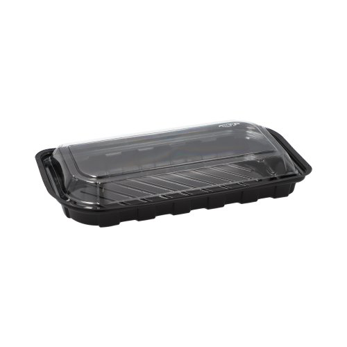 50 Sushi-Schalen R-PET rechteckig 21 cm x 11 cm x 4,3 cm schwarz mit transparentem Deckel
