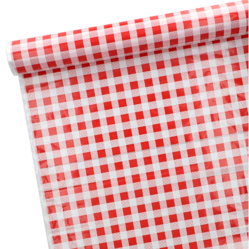6 x Tischdecke, Folie 50 m x 80 cm rot "Karo"