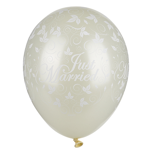 5 x 30 Luftballons Ø 29 cm elfenbein "Just Married" metallic