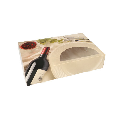 5 Transport- und Catering-Kartons 8 cm x 24,5 cm x 35,5 cm "Burgund" mit Sichtfenster, einteilig