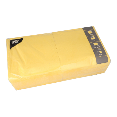250 Servietten, 3-lagig 1/4-Falz 40 cm x 40 cm gelb